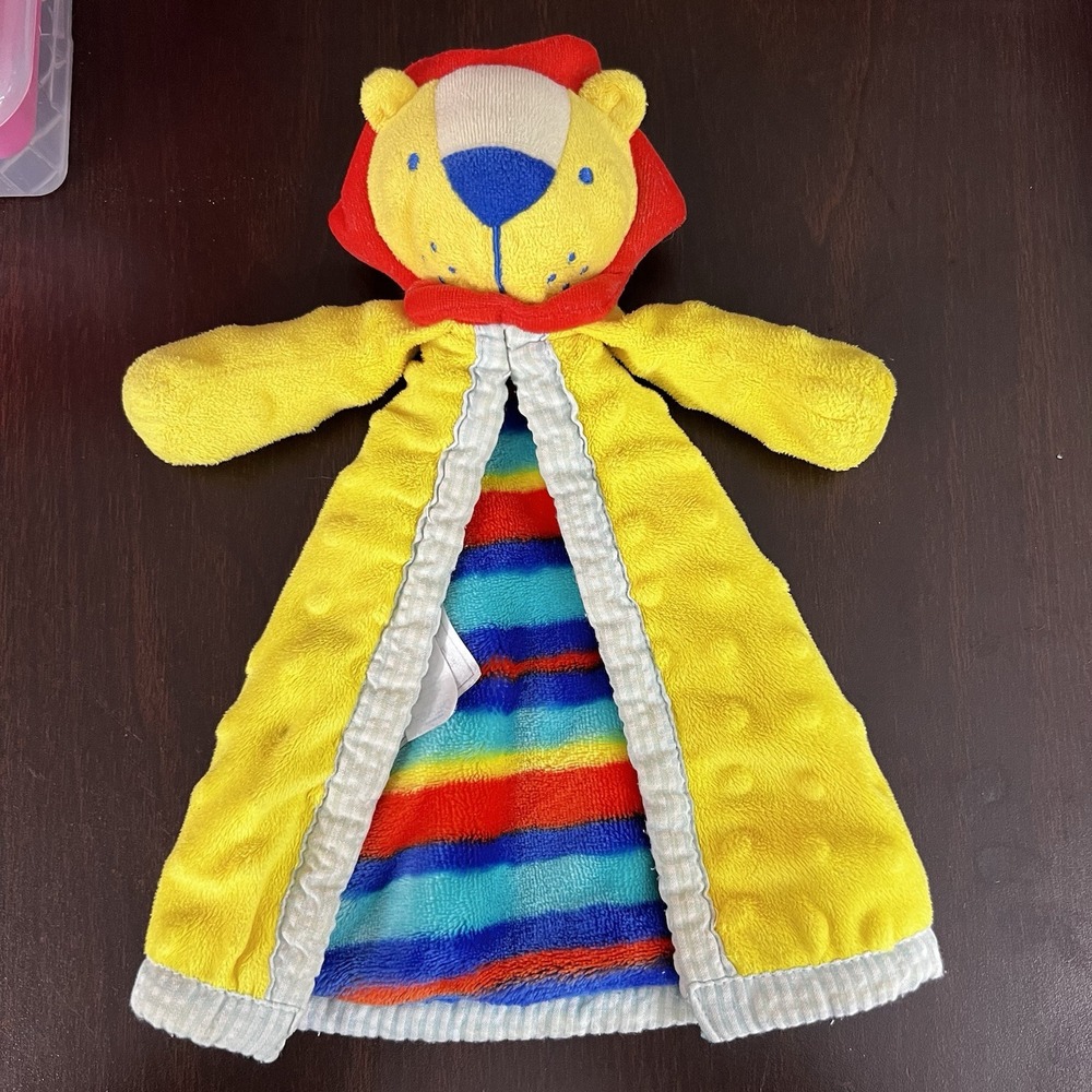 Vintage Nursery Rhyme Plush Security Blanket Lovey Lion Dot Minky Yellow Striped